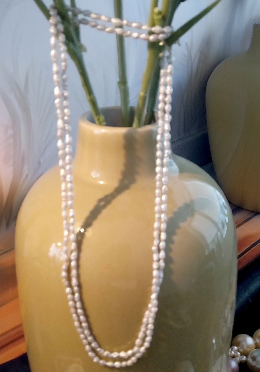 Zoetwaterrijst parelketting -  Vintage art Deco - 2x