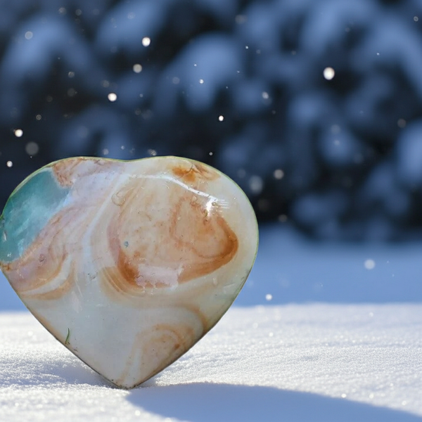 Polychroom Jaspis Hart.  Afmeting: 10 x 9 cm.