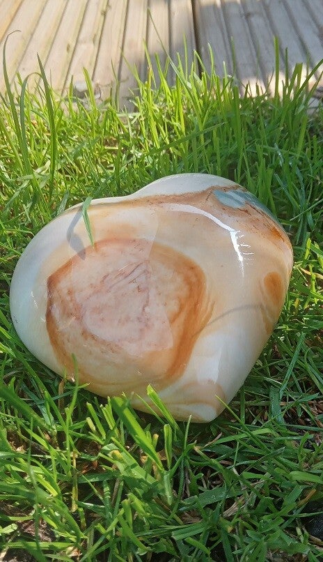 Polychroom Jaspis Hart. Valentijn gift. Afmeting: 10 x 9 cm.