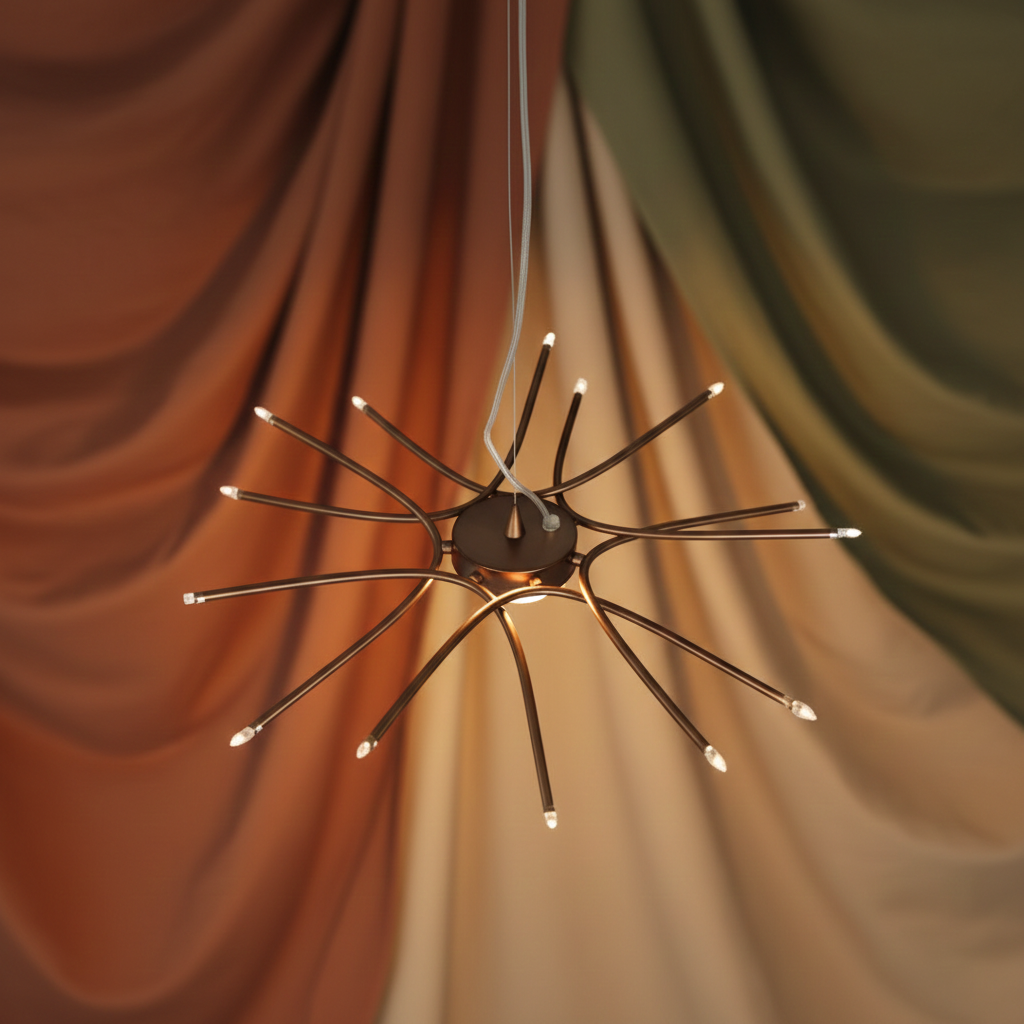 Hanglamp  brons met 14 metalen bronskleurige armen.