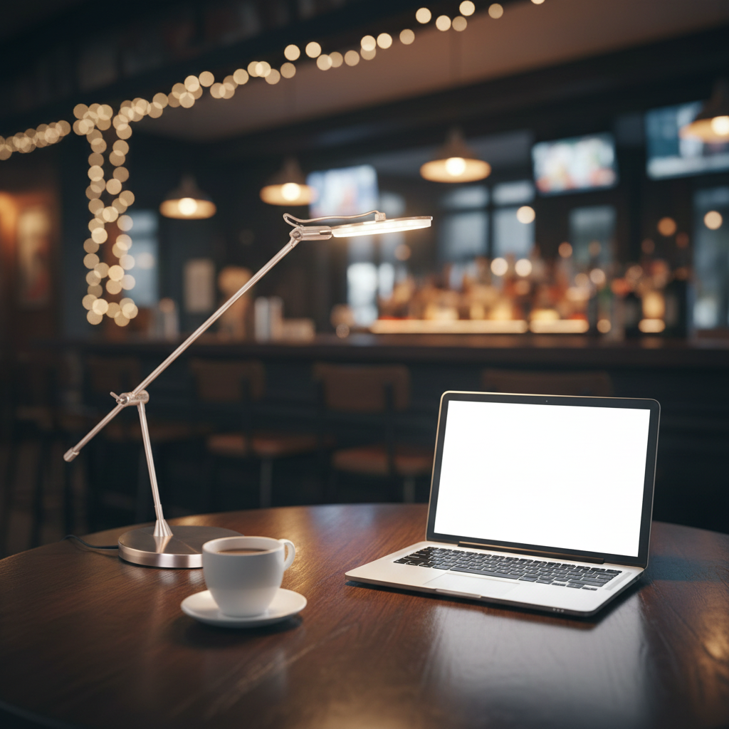 Moderne design tafellamp van staal met een strakke en stijlvolle uitstraling.