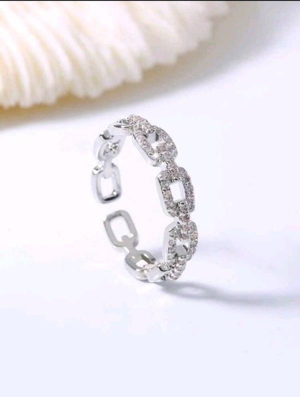 Diamond schakelring zilver