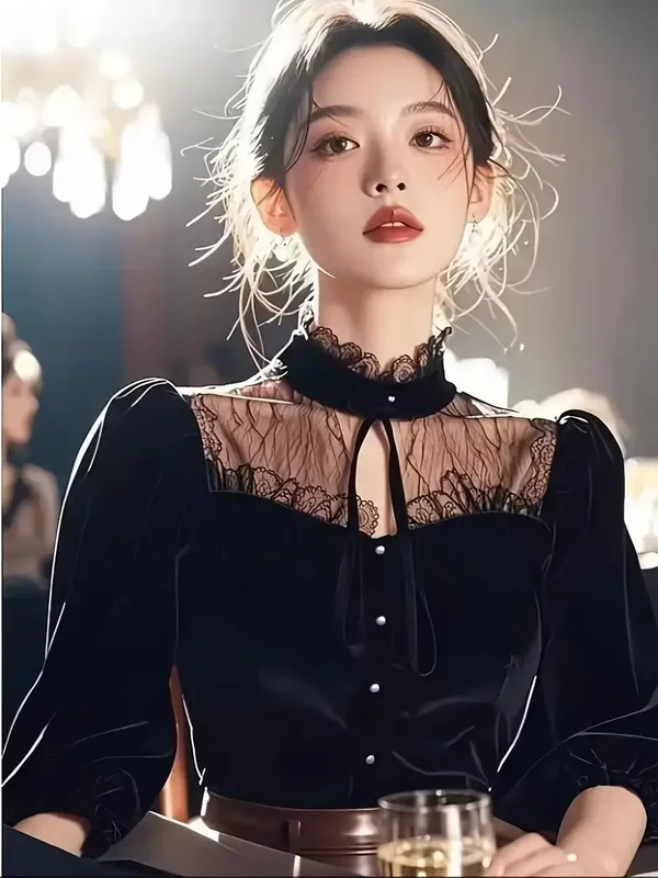 Damens Elegante French Chic Bluse