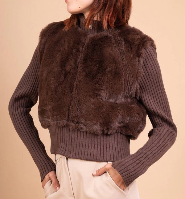 Veste pull fourrure chocolat