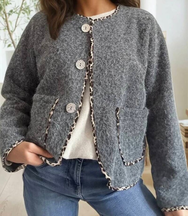 Veste chic bouclette coutures léopard