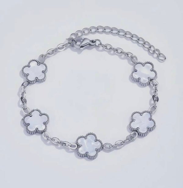 Bracelet argenté trèfles nacre