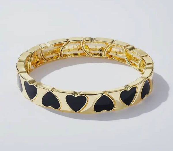Bracelet doré élastique cœurs couleurs