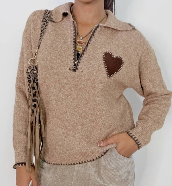 Pull V polo tout doux cœur