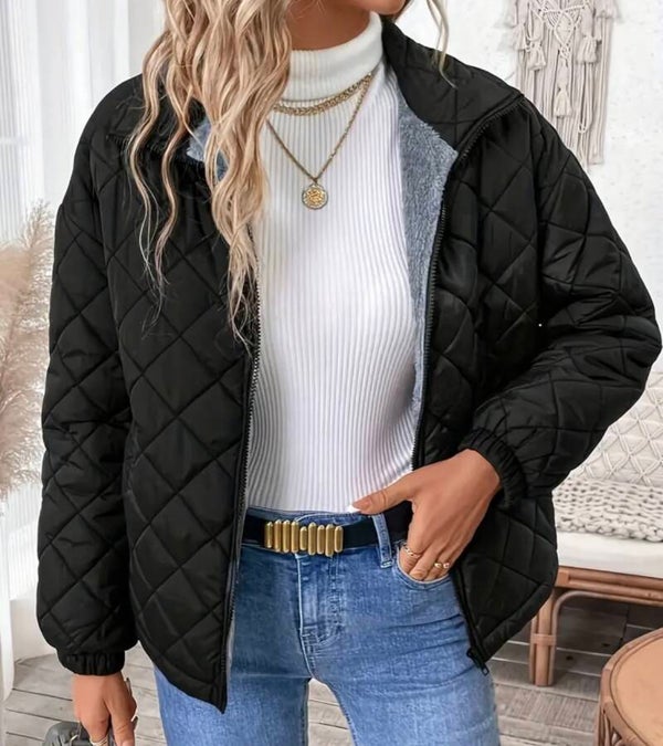 Veste noire matelassée fourrée