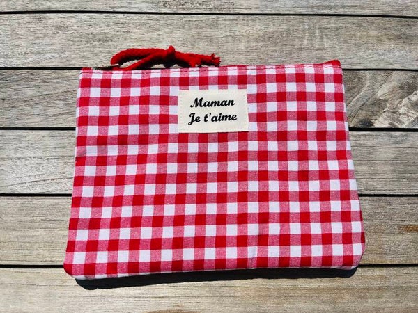 Pochette molletonnée Vichy Maman Je t’aime
