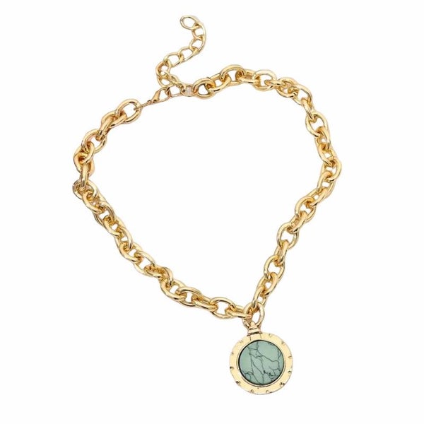 Gold Green Stone Necklace