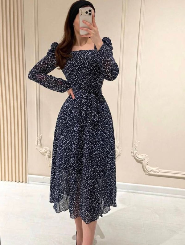 Chiffon Midi Dress Navy
