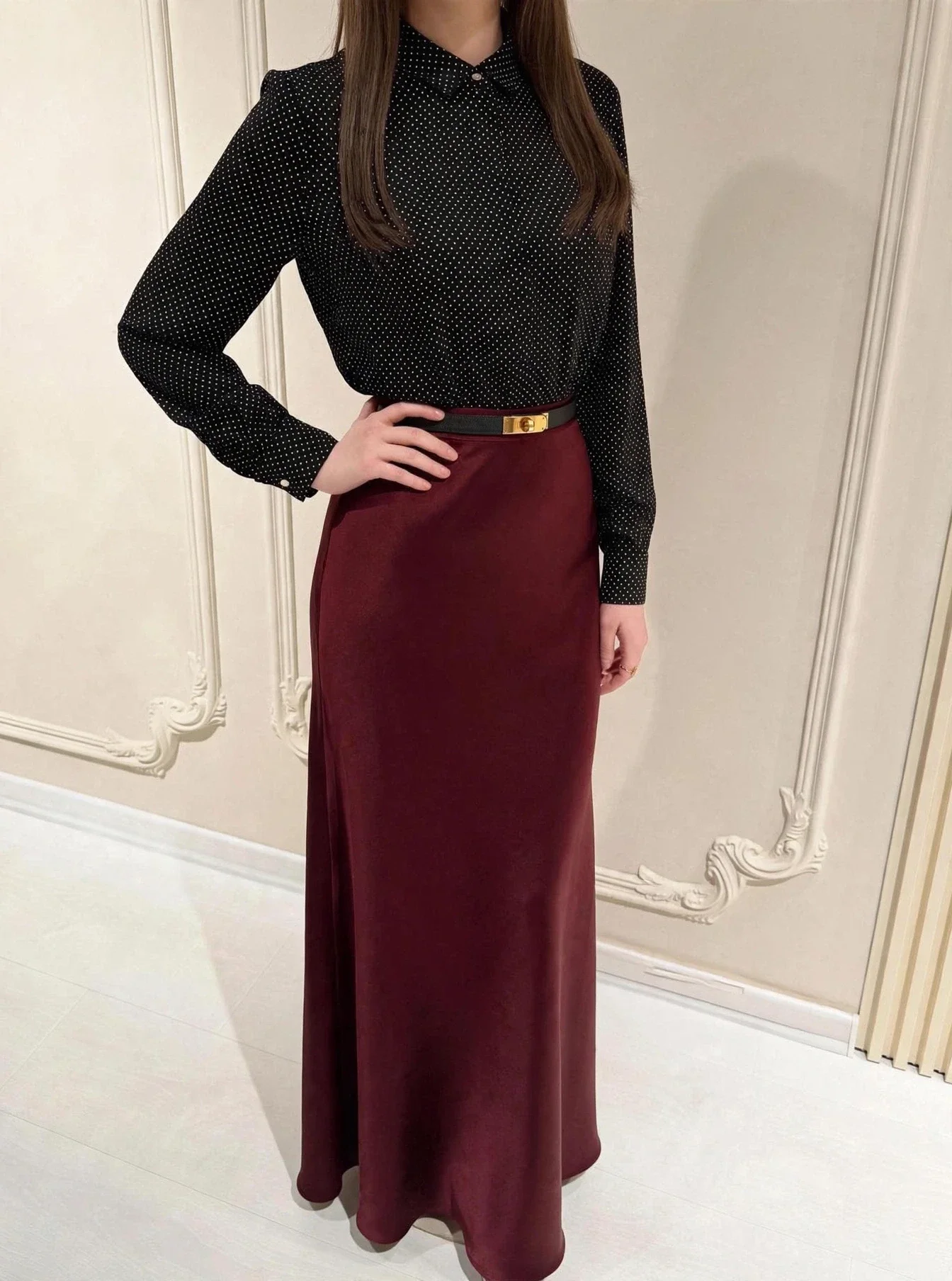 Satinskirt Maxi bordeaux