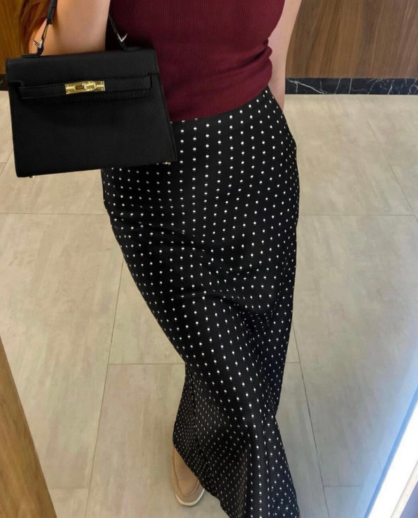Polka Dot Satin Skirt