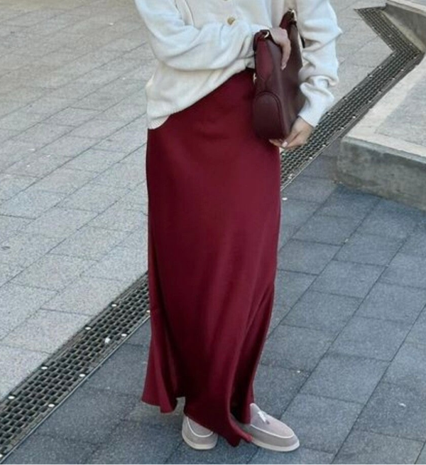 Satinskirt Maxi bordeaux