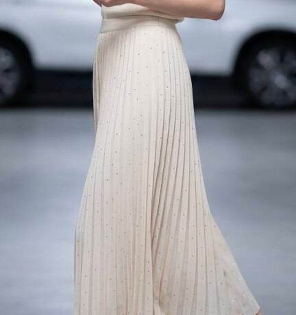 Maxi Plisee Skirt creme glitter
