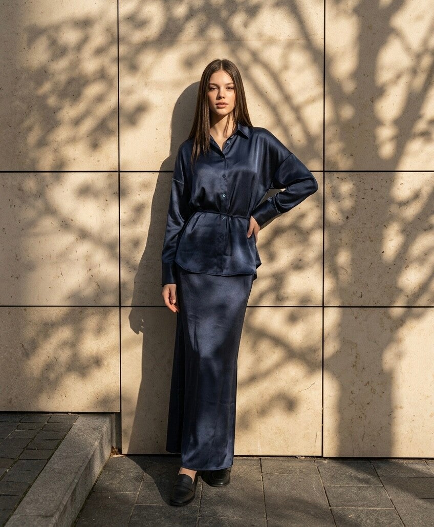 Zweiteiler Satin Marine