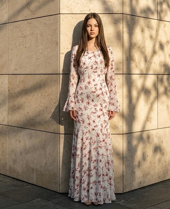 Maxikleid mit angenähtem Gürtel