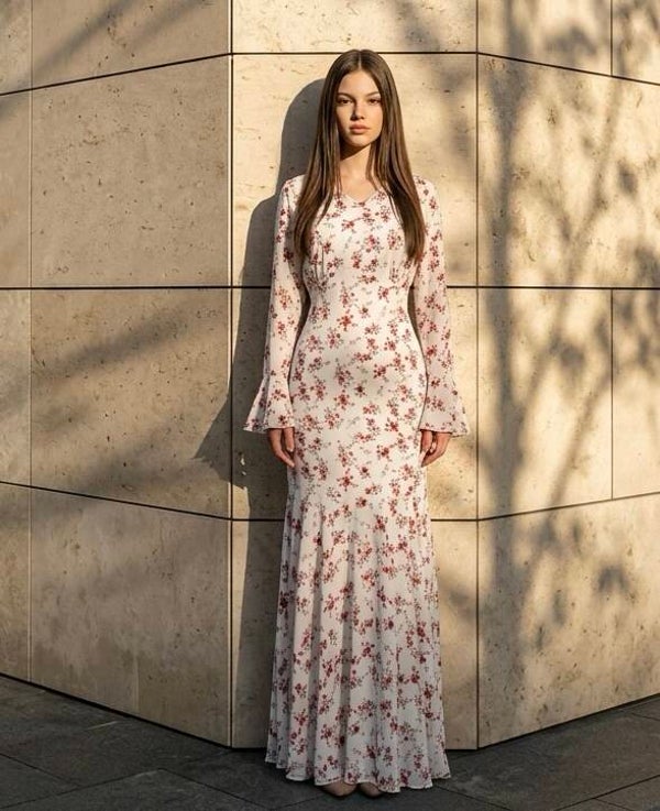 Maxikleid mit angenähtem Gürtel