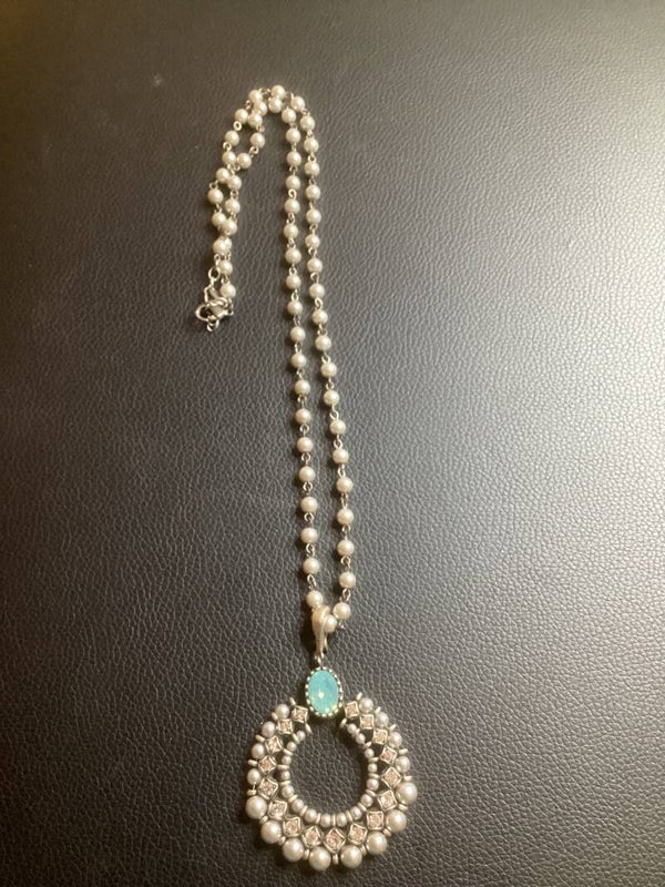 Silver beaded and Turquoise Necklace