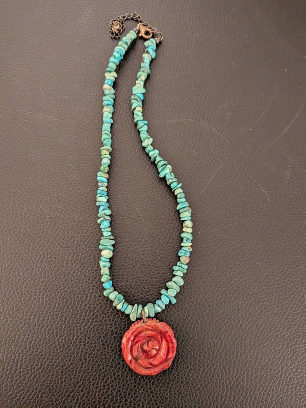 Regal Charm: Turquoise & Red Rose Statement Necklace