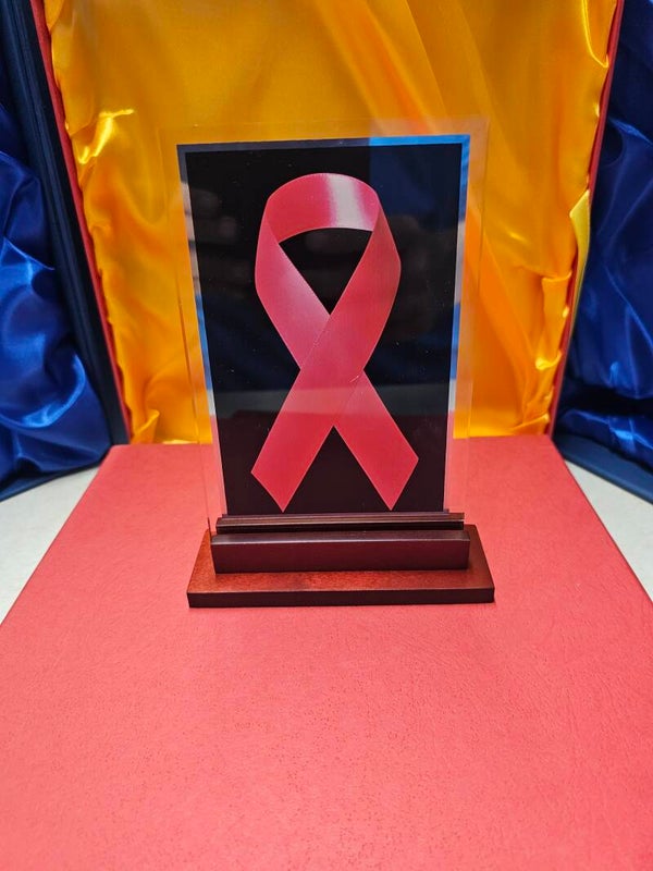 Rectangle pink ribbon acrylic