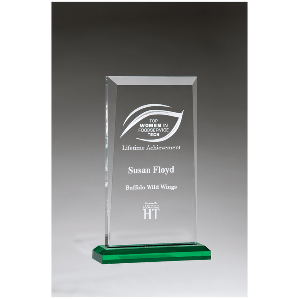 Apex Series Crystal Clear Acrylic Award with Green, Red, or Blue Highlighted Base
