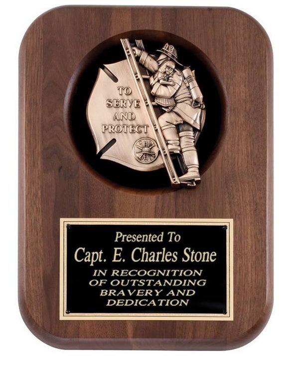 Walnut Firefighter Emblem Plaque