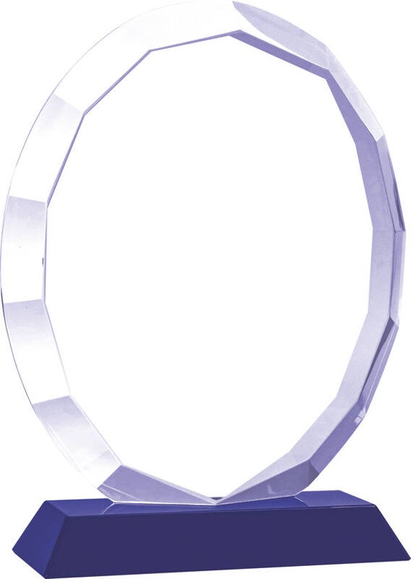 Faceted Crystal Oval Award with Blue Base