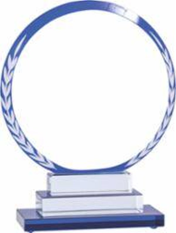 Circle Crystal Award with Laurel Design and Colored Accents
