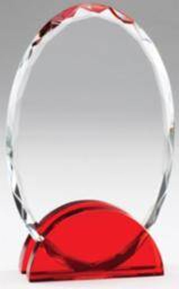 Faceted Crystal Oval Award with Ruby Base