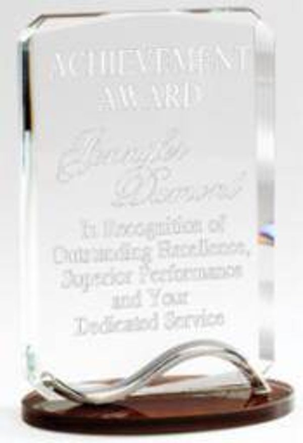 Crystal Tablet Award with Wood-Look Base