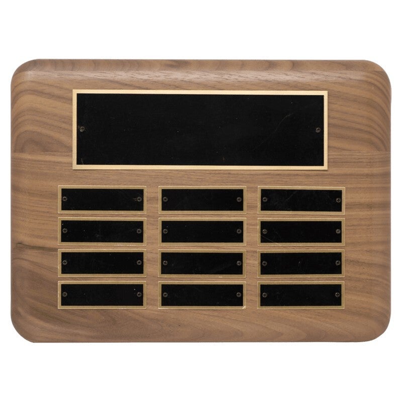 American Walnut Perpetual Plaque - Black Brass Plates