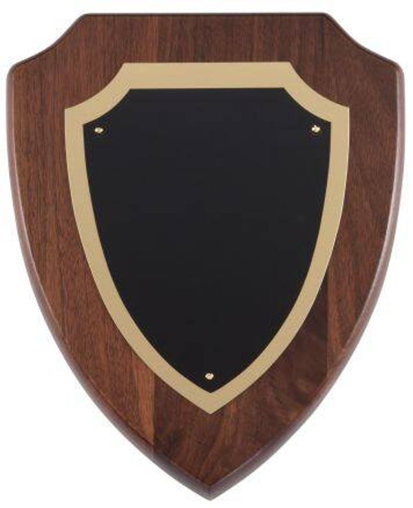 Walnut Shield Plaque with Gold Border