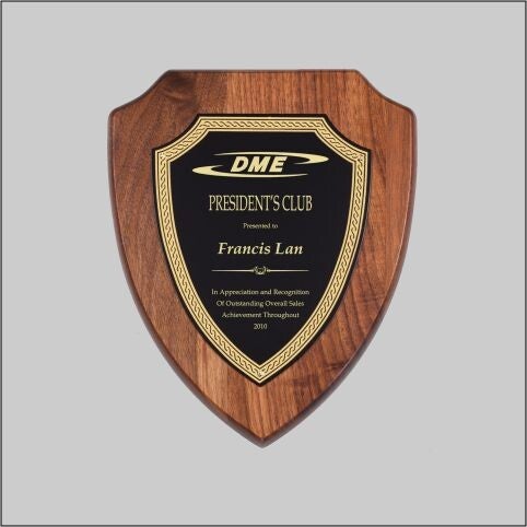 Walnut Shield Plaque with Black Plate