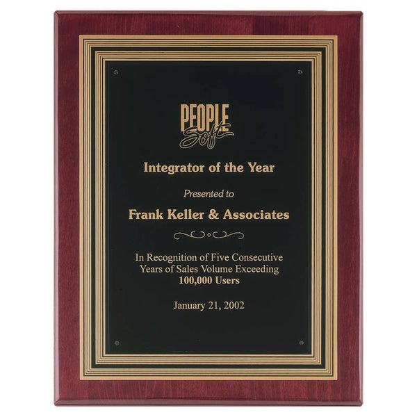 Rosewood Piano Plaque with Embossed Gold Back Plate