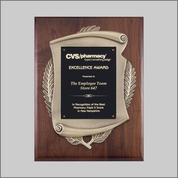 Walnut Plaque with Scroll and Wreath Casting