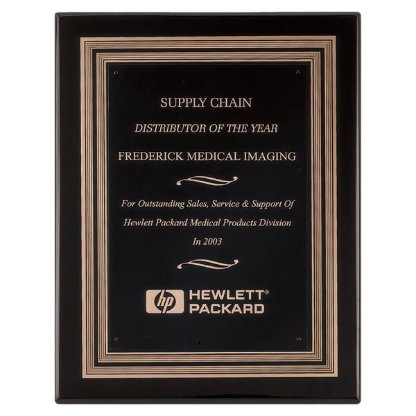 Black Piano Plaque with Embossed Gold Back Plate