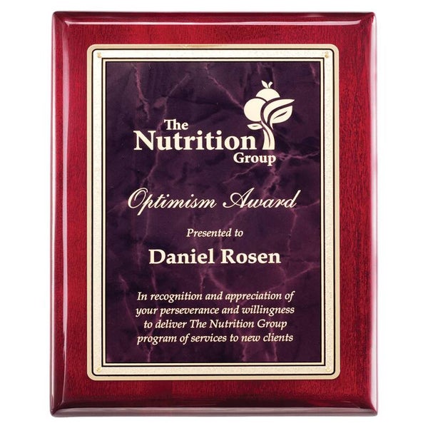 Rosewood Piano Plaque with Ruby Marble Florentine Design