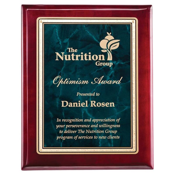 Rosewood Piano Plaque with Emerald Marble Florentine Design