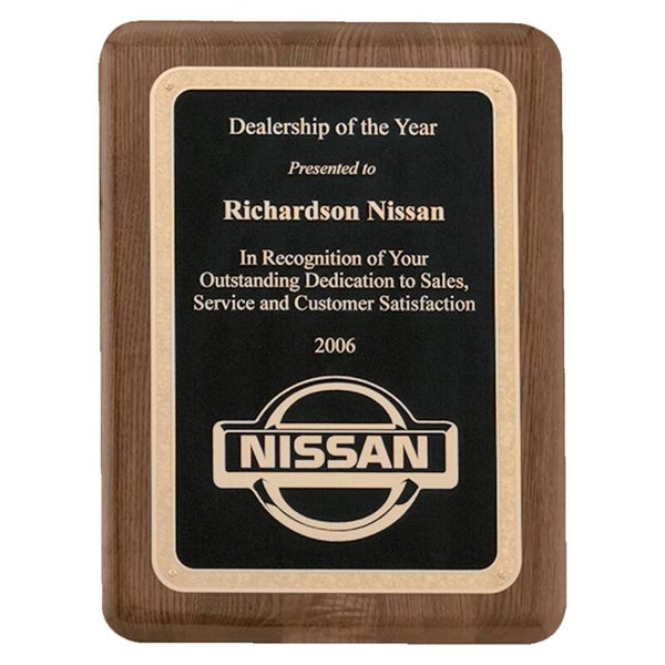 Premium Walnut Piano Plaque with Gold Florentine Textured Black Plate