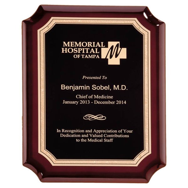 Rosewood High Gloss Plaque with Gold Florentine Border