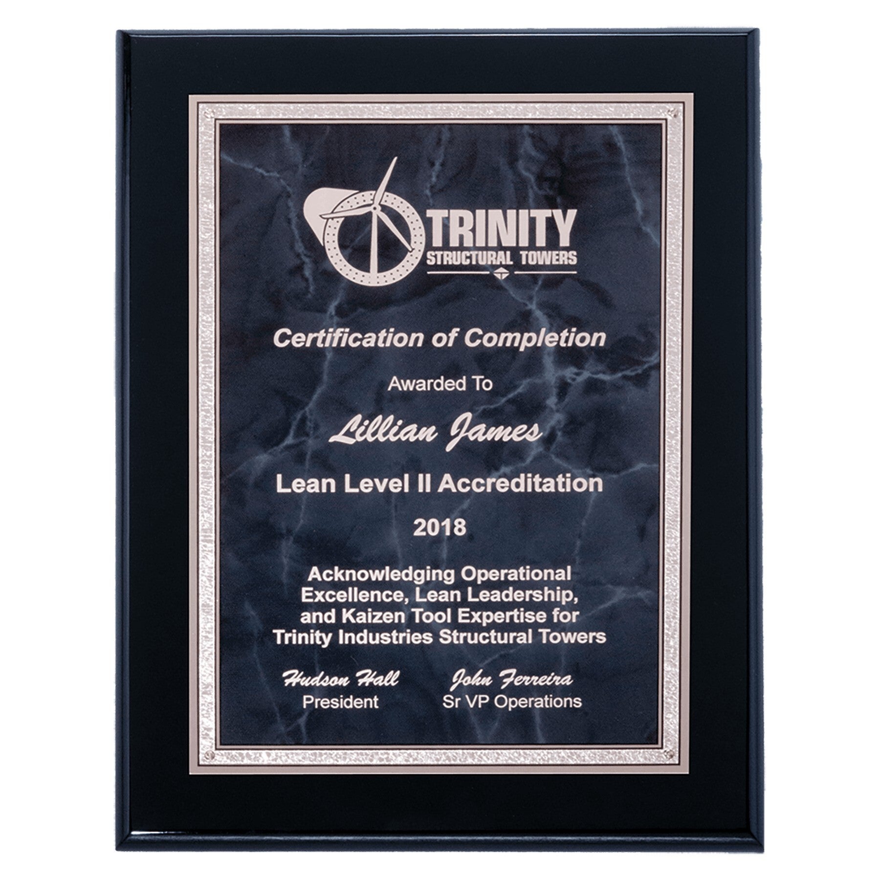 Black High Gloss Plaque with Gray Marble Silver Florentine Border