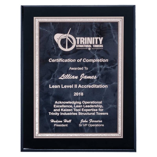 Black High Gloss Plaque with Gray Marble Silver Florentine Border