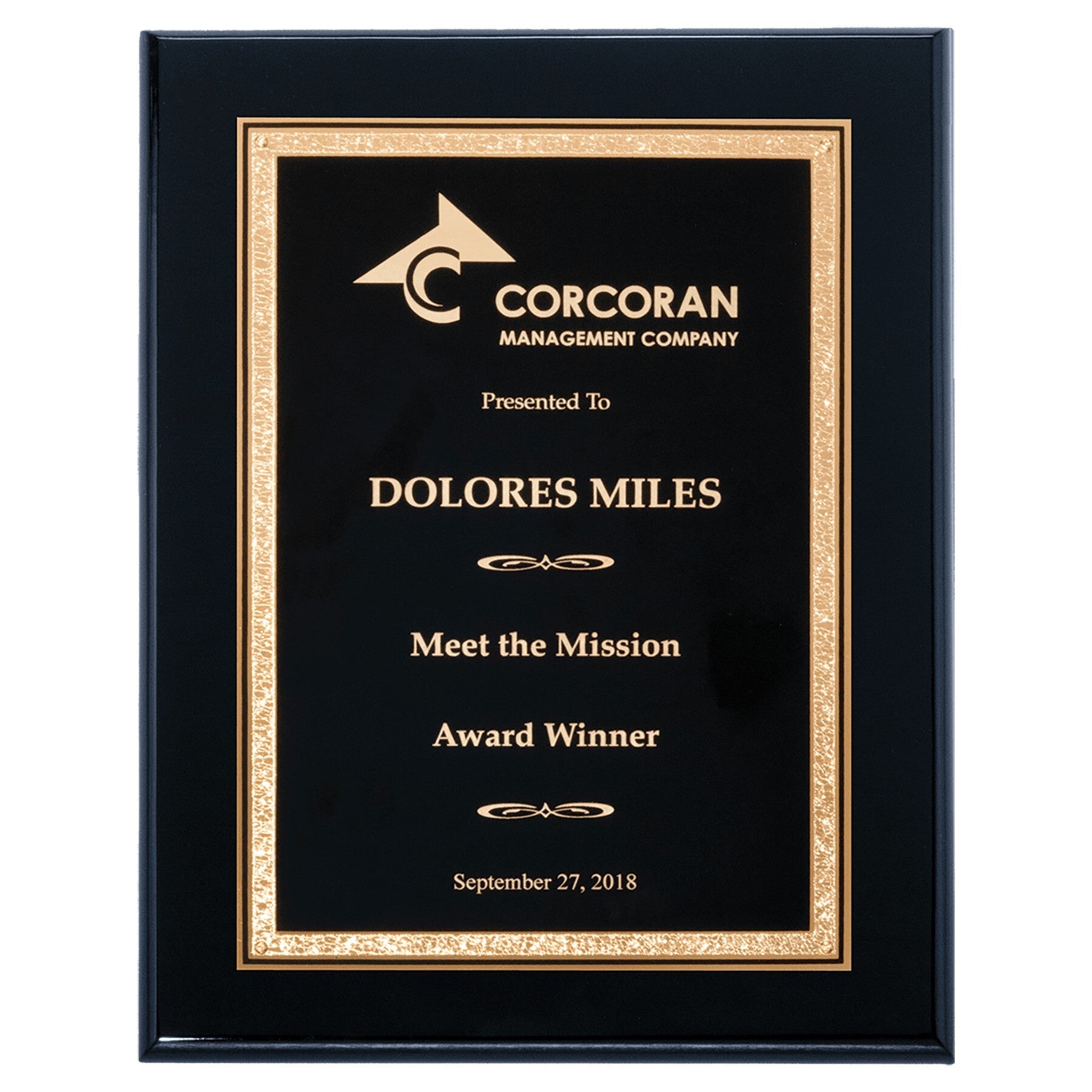 Black High Gloss Plaque with Black & Gold Florentine Design