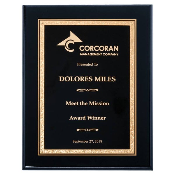 Black High Gloss Plaque with Black & Gold Florentine Design