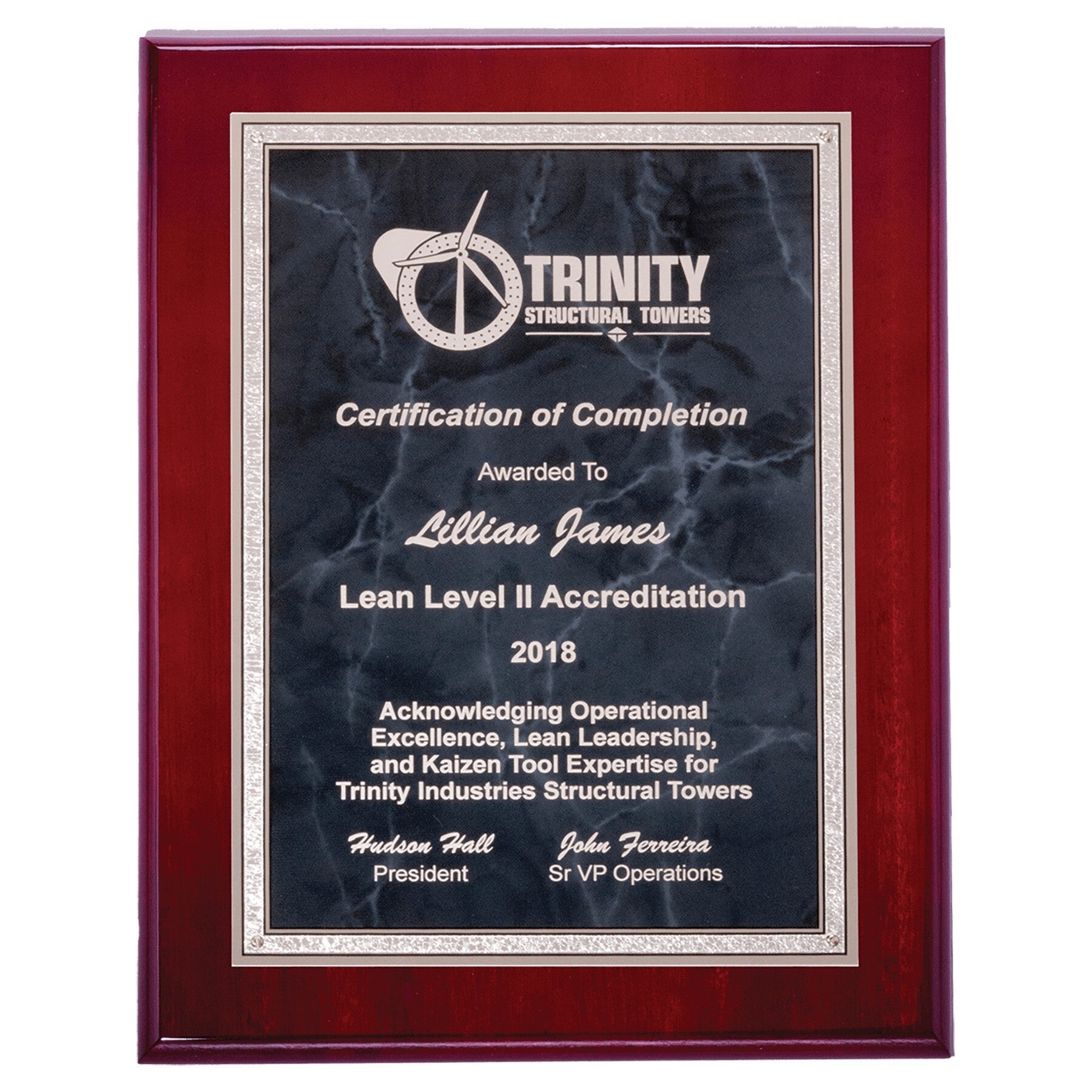 Rosewood High Gloss Plaque with Gray Marble Silver Florentine Border
