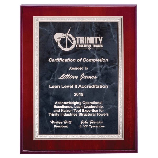 Rosewood High Gloss Plaque with Gray Marble Silver Florentine Border