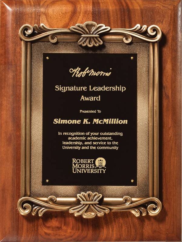 Walnut Plaque with Ornate Gold Frame