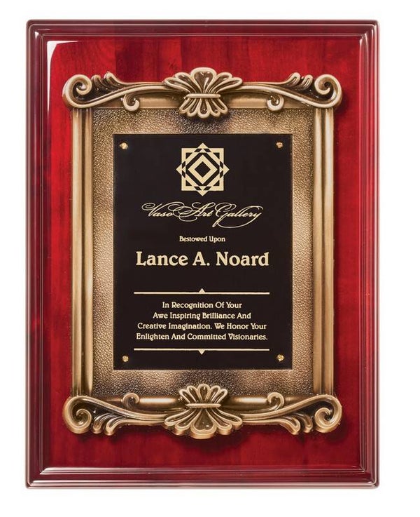 Rosewood Plaque with Ornate Gold Frame